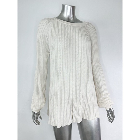 Elie Tahari Cloud White Sweater Cable Knit Silk Pullover cottage farmhouse M - Picture 3 of 15